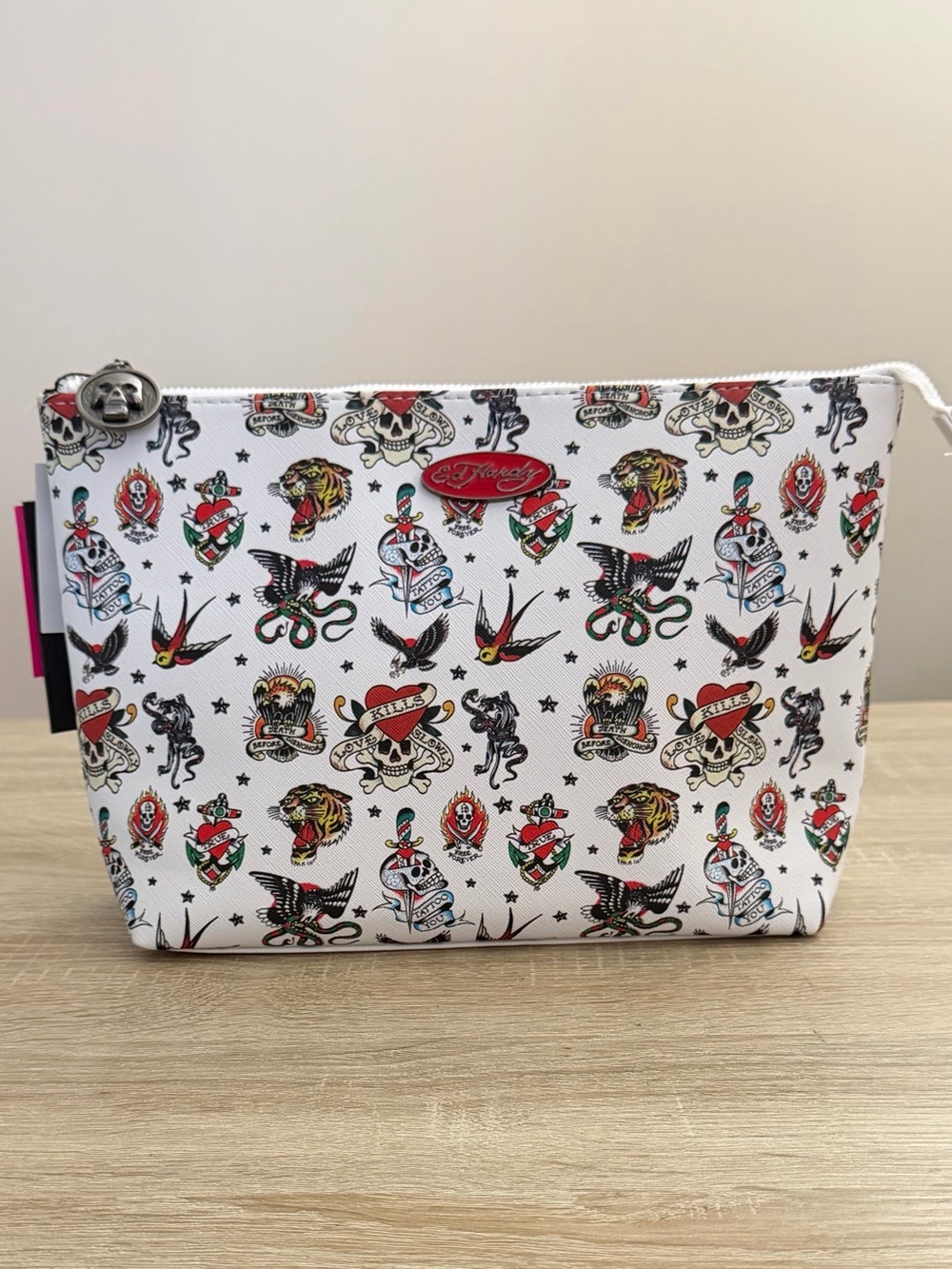 Ed Hardy Tattoo Graphic Cosmetic Makeup Bag Y2K Skull Tiger NWT